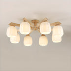 Scandinavian White Glass Jar Wooden Semi Flush Ceiling Light