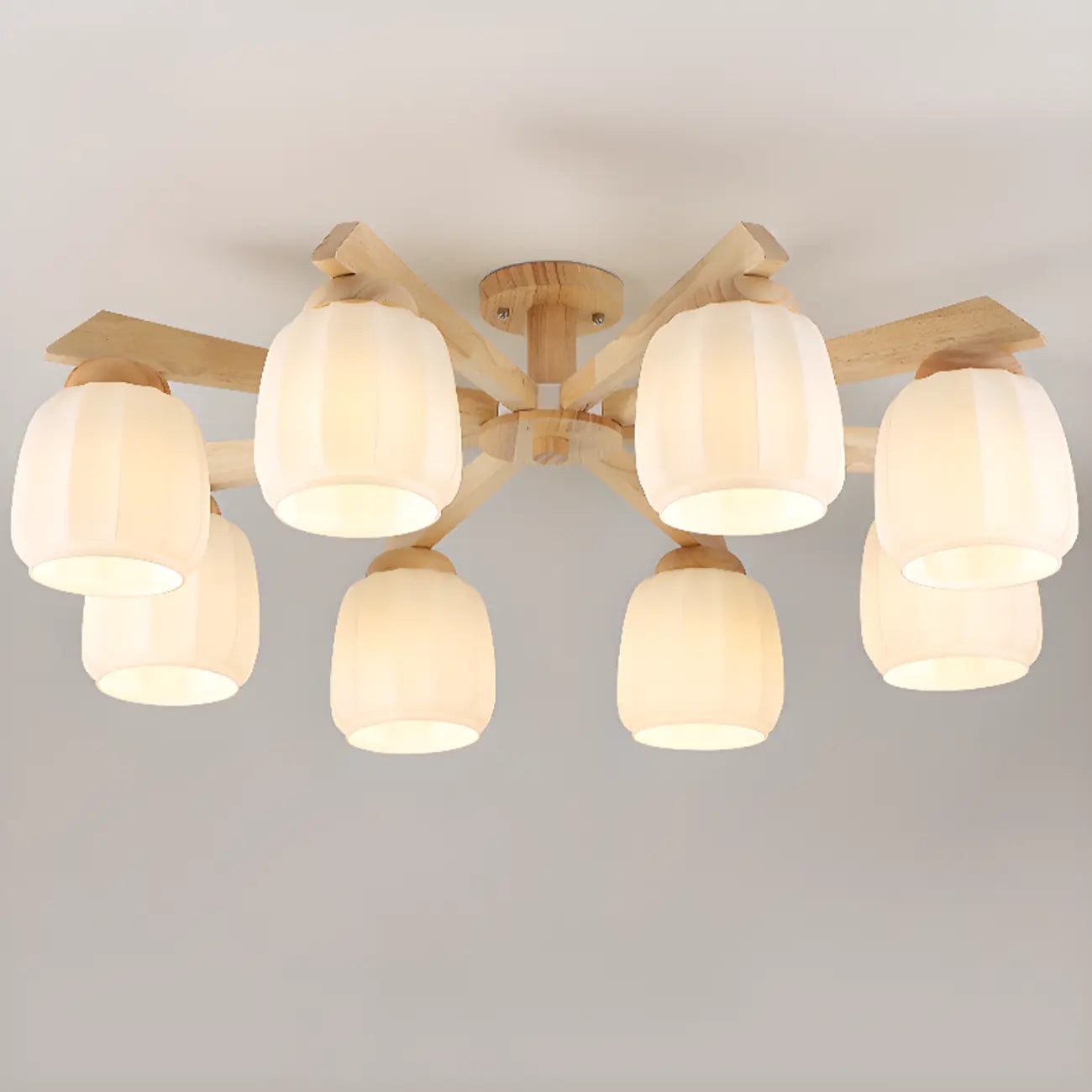 Scandinavian White Glass Jar Wooden Semi Flush Ceiling Light