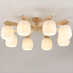 Scandinavian White Glass Jar Wooden Semi Flush Ceiling Light