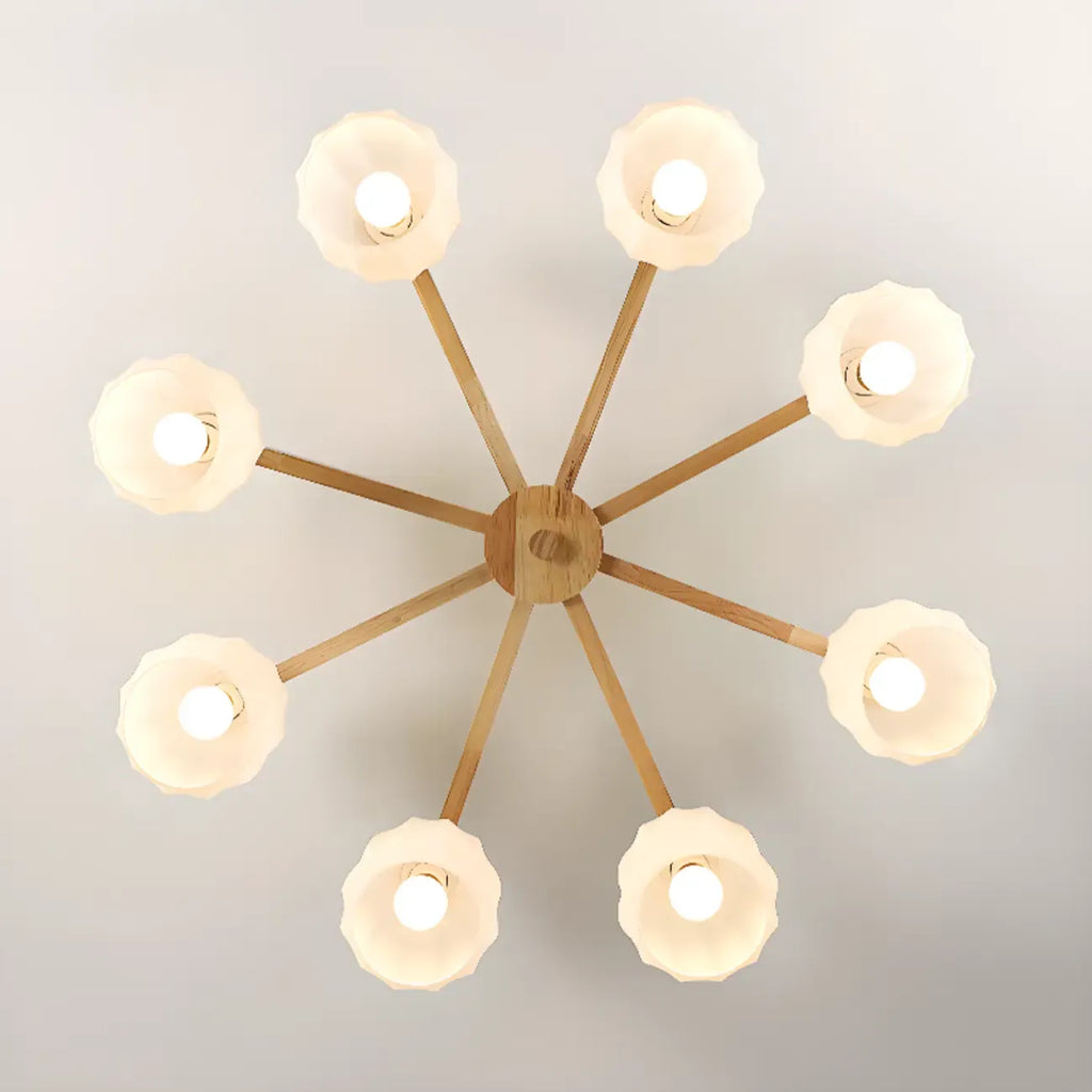 Scandinavian White Glass Jar Wooden Semi Flush Ceiling Light