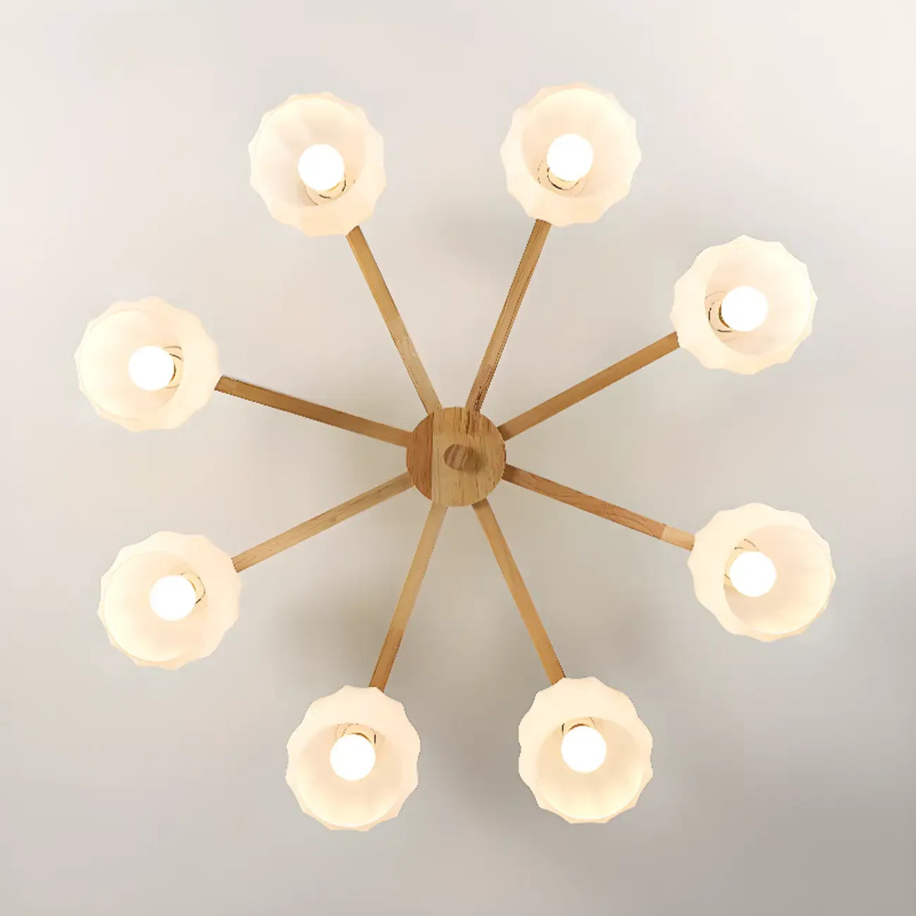 Scandinavian White Glass Jar Wooden Semi Flush Ceiling Light