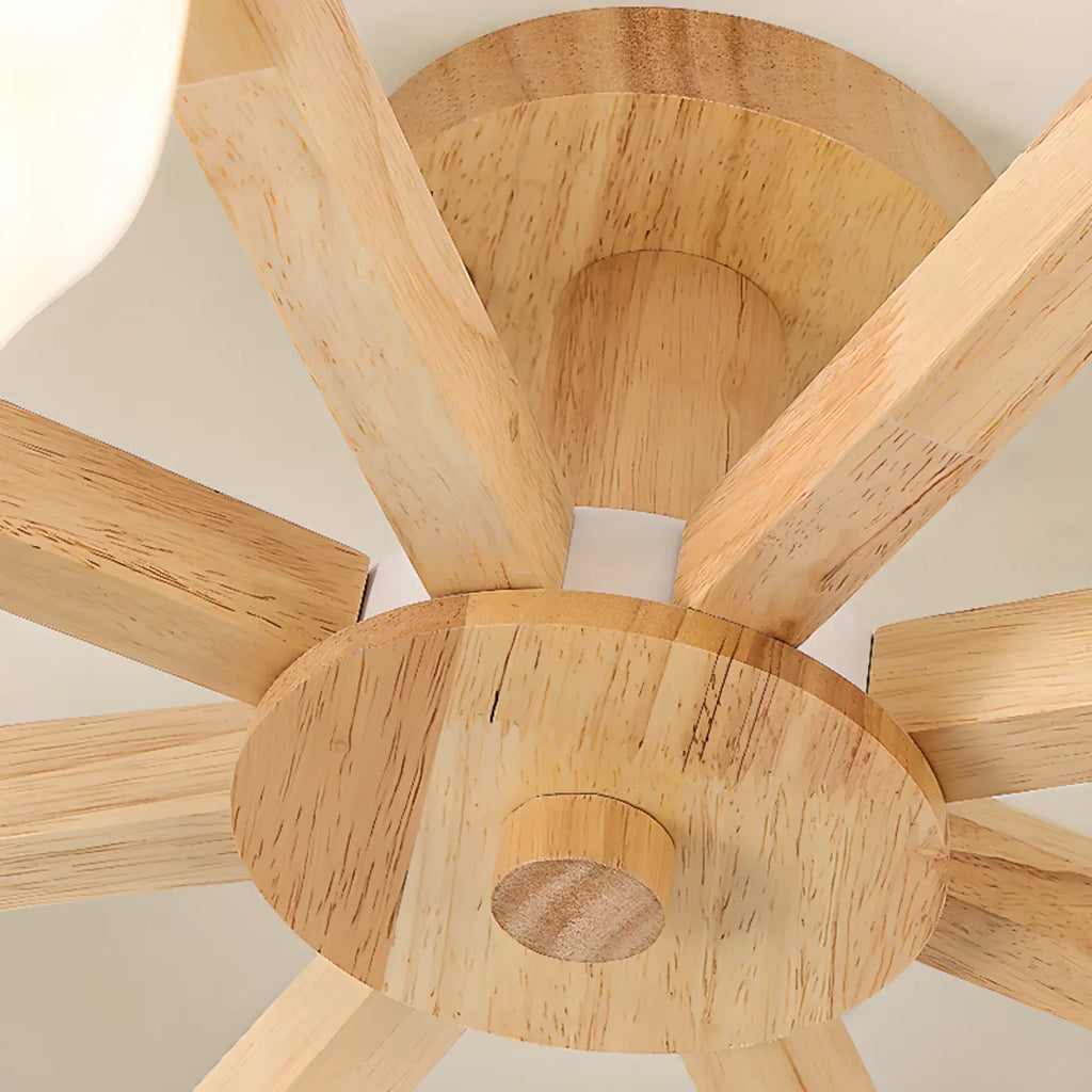 Scandinavian White Glass Jar Wooden Semi Flush Ceiling Light