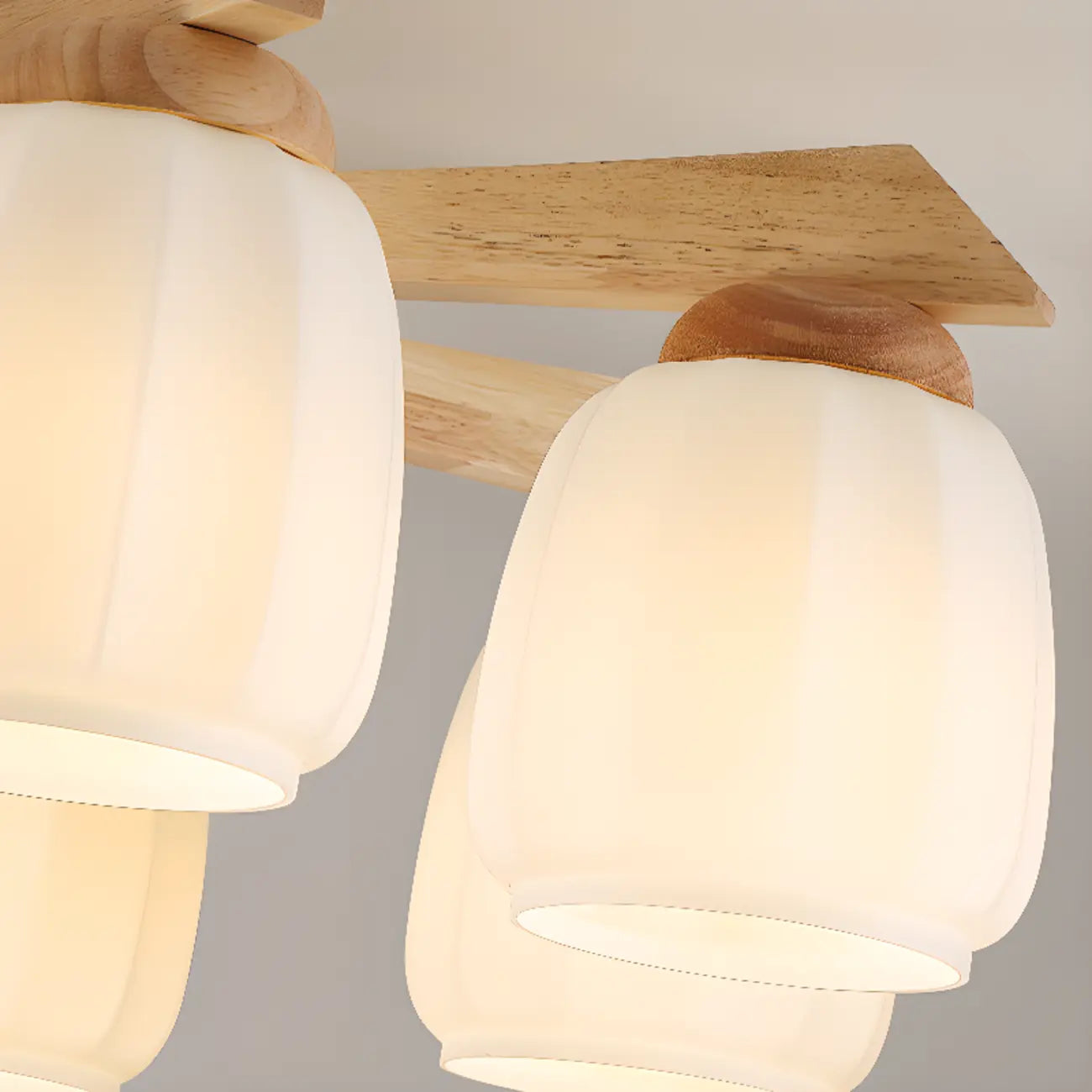 Scandinavian White Glass Jar Wooden Semi Flush Ceiling Light
