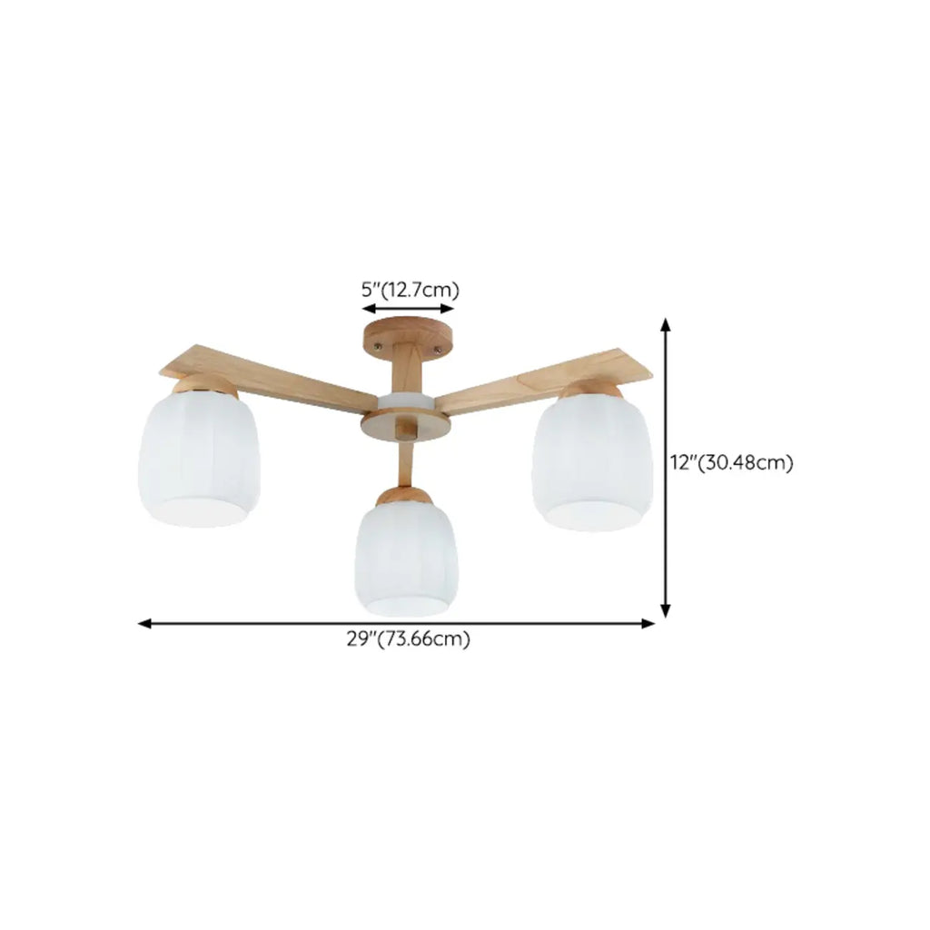 Scandinavian White Glass Jar Wooden Semi Flush Ceiling Light