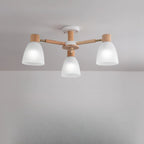 Natural White Cone Glass Wooden Semi Flush Mount Ceiling Light