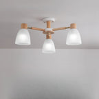 Natural White Cone Glass Wooden Semi Flush Mount Ceiling Light