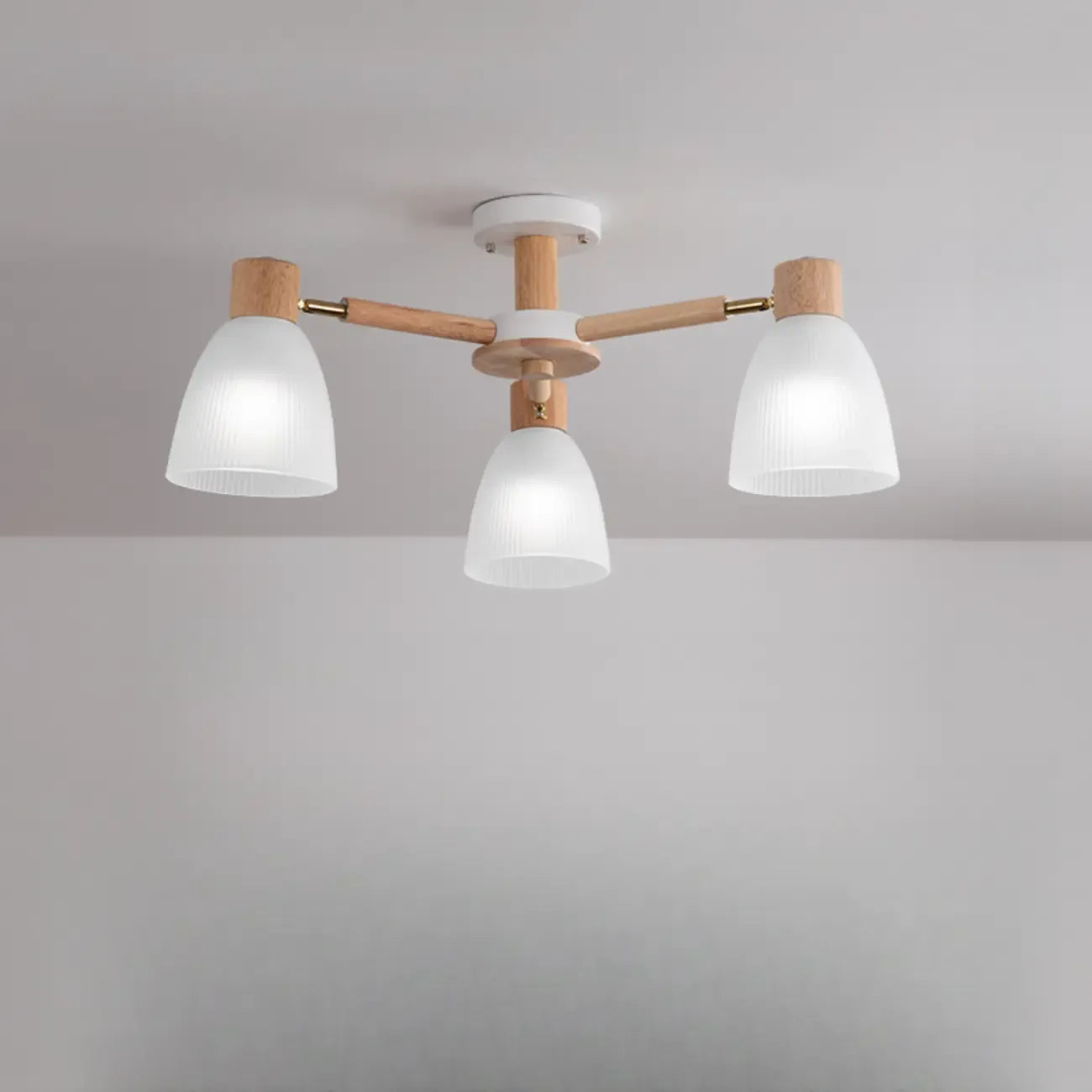 Natural White Cone Glass Wooden Semi Flush Mount Ceiling Light