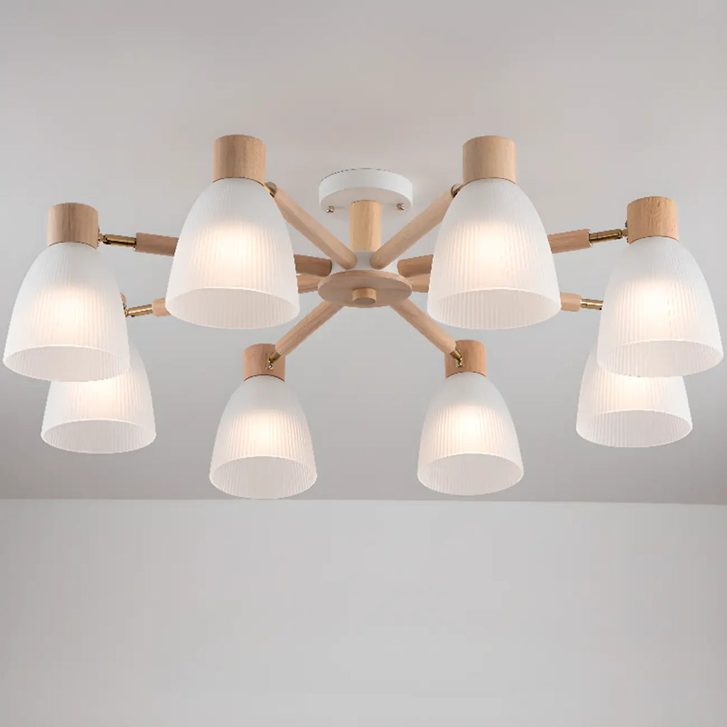 Natural White Cone Glass Wooden Semi Flush Mount Ceiling Light