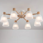 Natural White Cone Glass Wooden Semi Flush Mount Ceiling Light