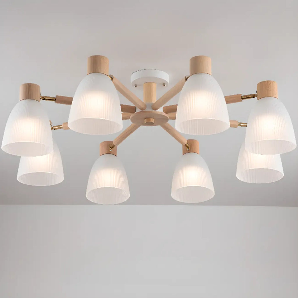 Natural White Cone Glass Wooden Semi Flush Mount Ceiling Light