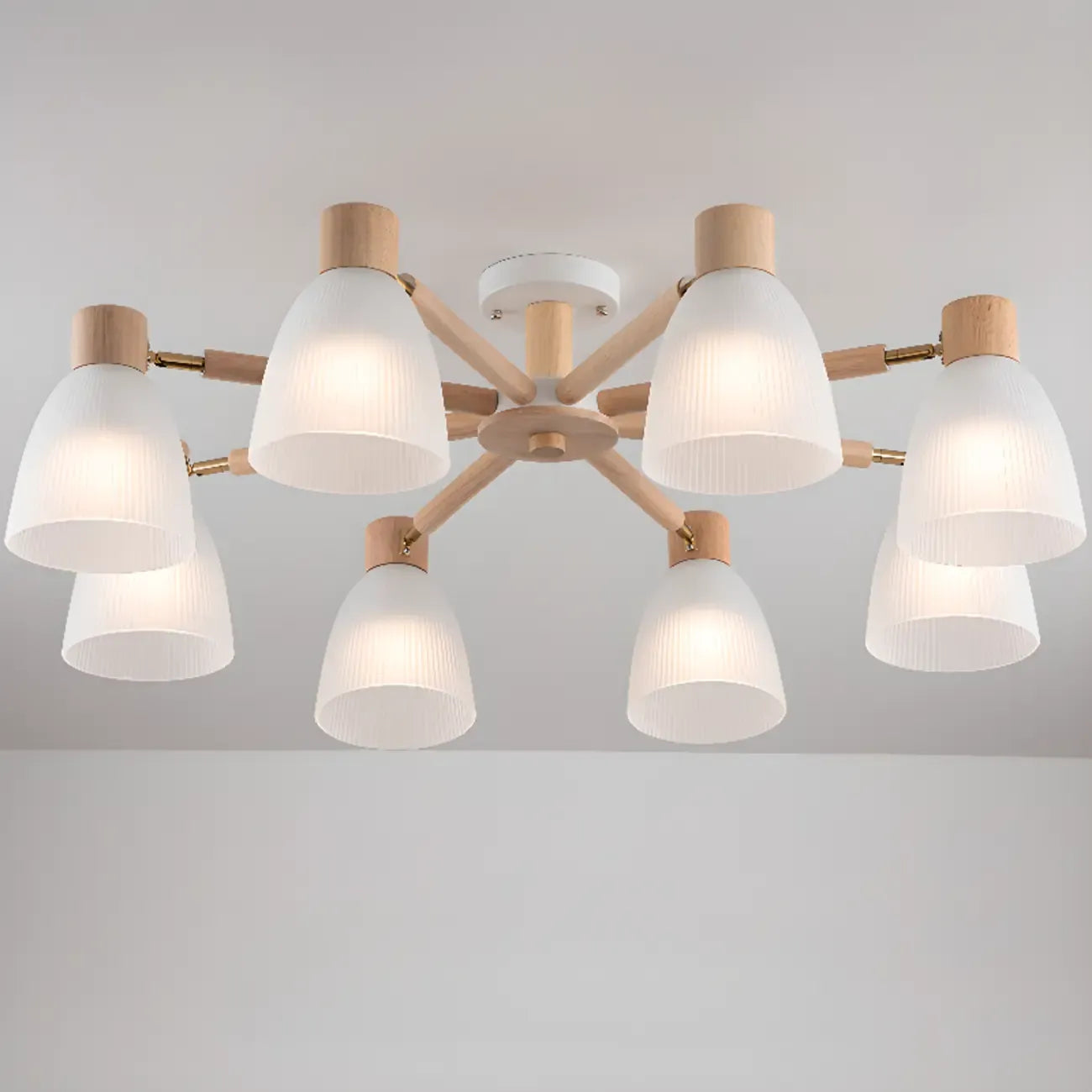 Natural White Cone Glass Wooden Semi Flush Mount Ceiling Light