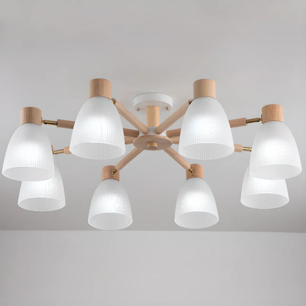 Natural White Cone Glass Wooden Semi Flush Mount Ceiling Light
