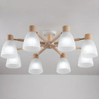 Natural White Cone Glass Wooden Semi Flush Mount Ceiling Light