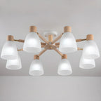 Natural White Cone Glass Wooden Semi Flush Mount Ceiling Light