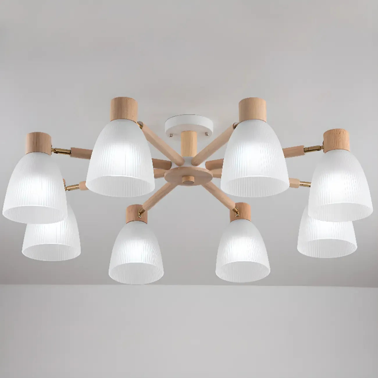 Natural White Cone Glass Wooden Semi Flush Mount Ceiling Light