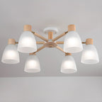 Natural White Cone Glass Wooden Semi Flush Mount Ceiling Light