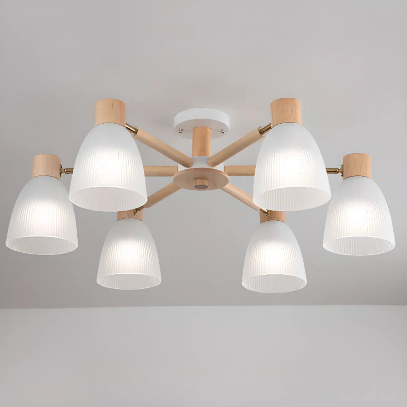 Natural White Cone Glass Wooden Semi Flush Mount Ceiling Light