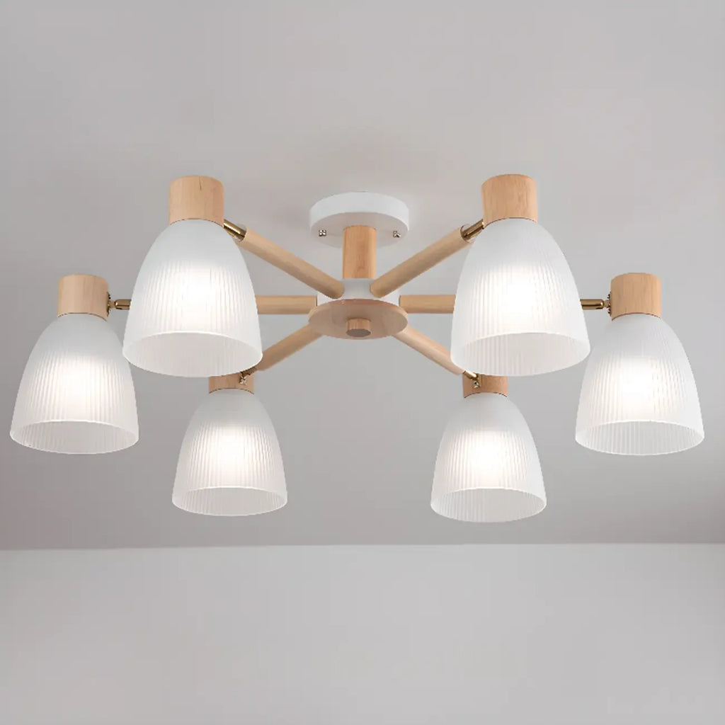 Natural White Cone Glass Wooden Semi Flush Mount Ceiling Light