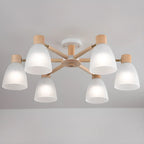 Natural White Cone Glass Wooden Semi Flush Mount Ceiling Light