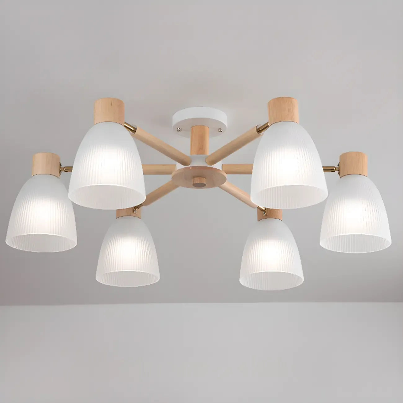 Natural White Cone Glass Wooden Semi Flush Mount Ceiling Light