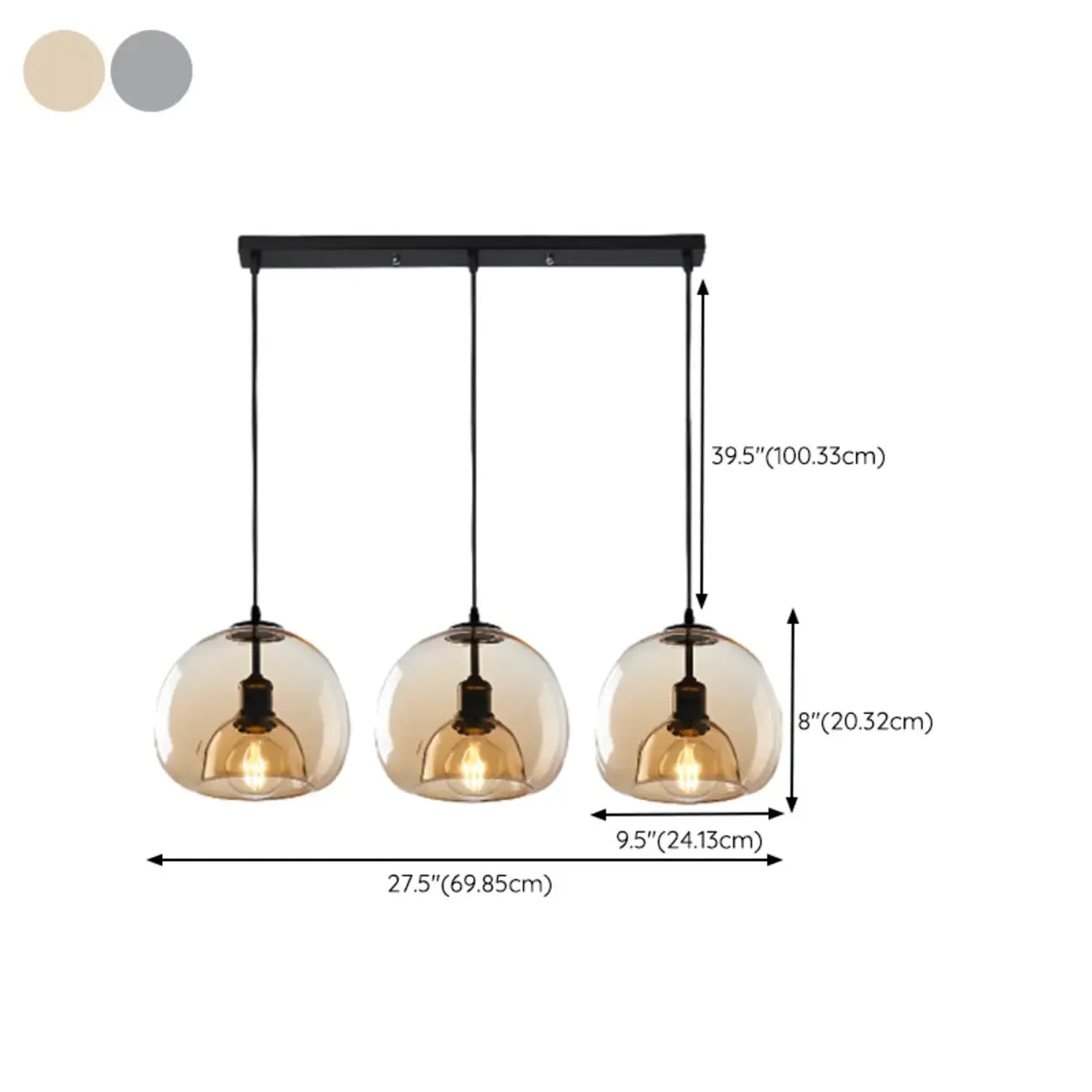 Modern Glass Sphere 3-Light Pendant for Kitchen Island