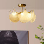Modern Glass Leaf Shape Gold Semi Flush Ceiling Light