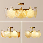 Modern Glass Leaf Shape Gold Semi Flush Ceiling Light