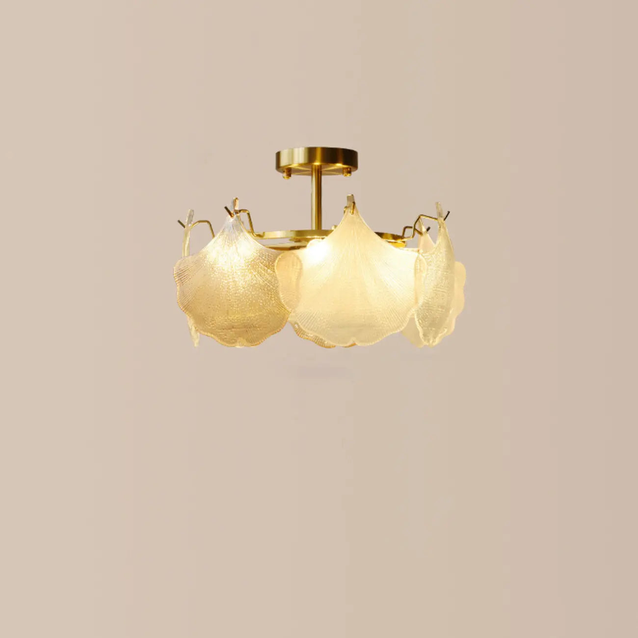 Modern Glass Leaf Shape Gold Semi Flush Ceiling Light
