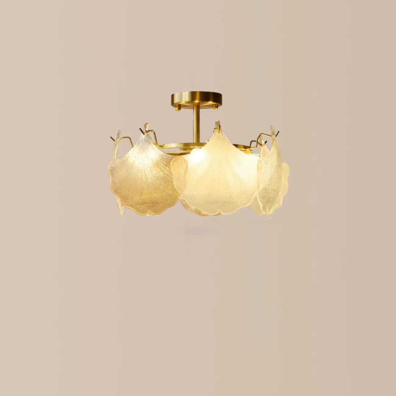 Modern Glass Leaf Shape Gold Semi Flush Ceiling Light
