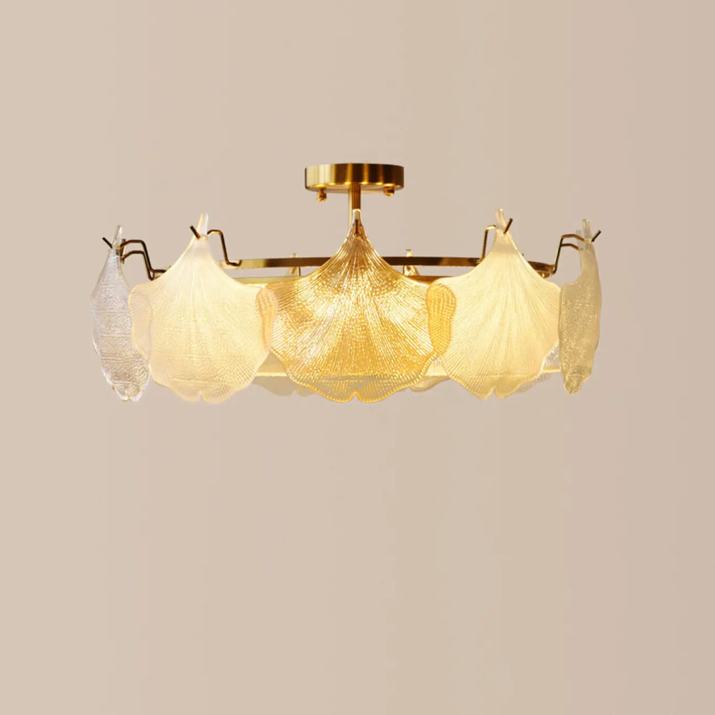 Modern Glass Leaf Shape Gold Semi Flush Ceiling Light