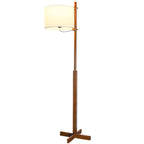 Modern Wooden Floor Lamp Fabric Shade Plug-In for Living Room