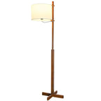 Modern Wooden Floor Lamp Fabric Shade Plug-In for Living Room