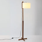 Modern Wooden Floor Lamp Fabric Shade Plug-In for Living Room