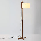 Modern Wooden Floor Lamp Fabric Shade Plug-In for Living Room
