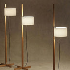 Modern Wooden Floor Lamp Fabric Shade Plug-In for Living Room