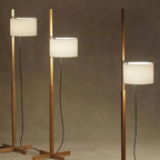 Modern Wooden Floor Lamp Fabric Shade Plug-In for Living Room