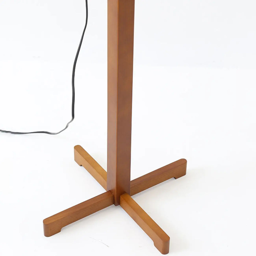 Modern Wooden Floor Lamp Fabric Shade Plug-In for Living Room