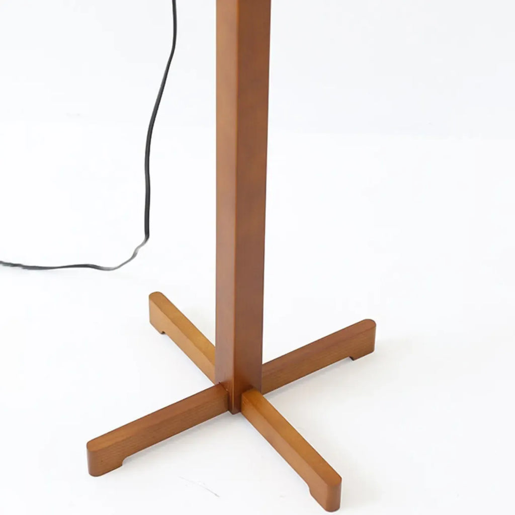 Modern Wooden Floor Lamp Fabric Shade Plug-In for Living Room