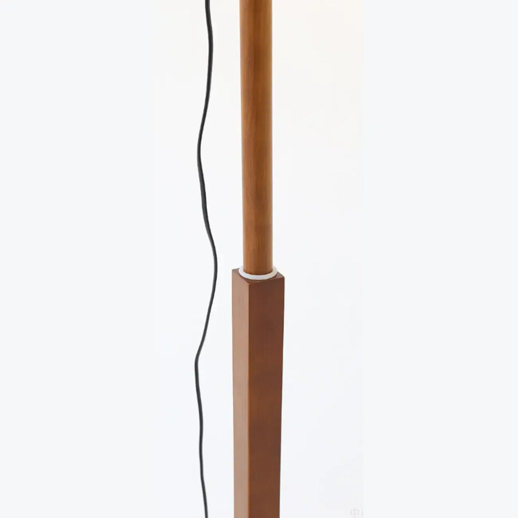 Modern Wooden Floor Lamp Fabric Shade Plug-In for Living Room