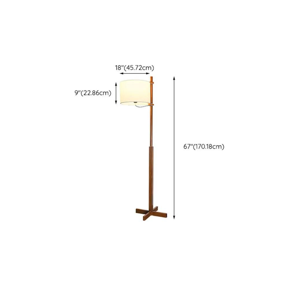 Modern Wooden Floor Lamp Fabric Shade Plug-In for Living Room