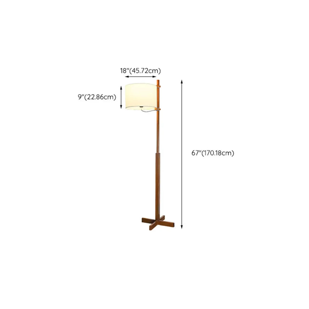 Modern Wooden Floor Lamp Fabric Shade Plug-In for Living Room