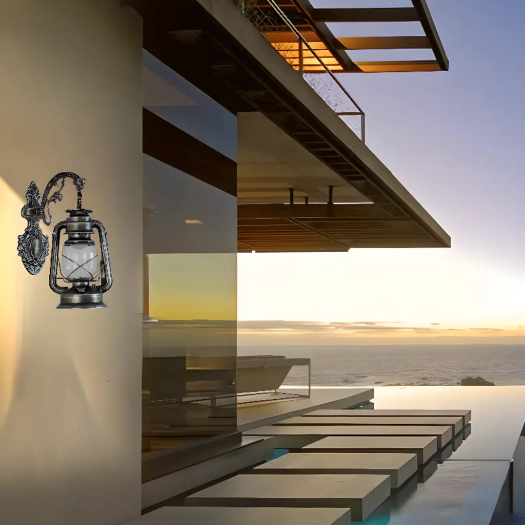 Industrial Silver Glass Shade Outdoor Wall Lantern Light