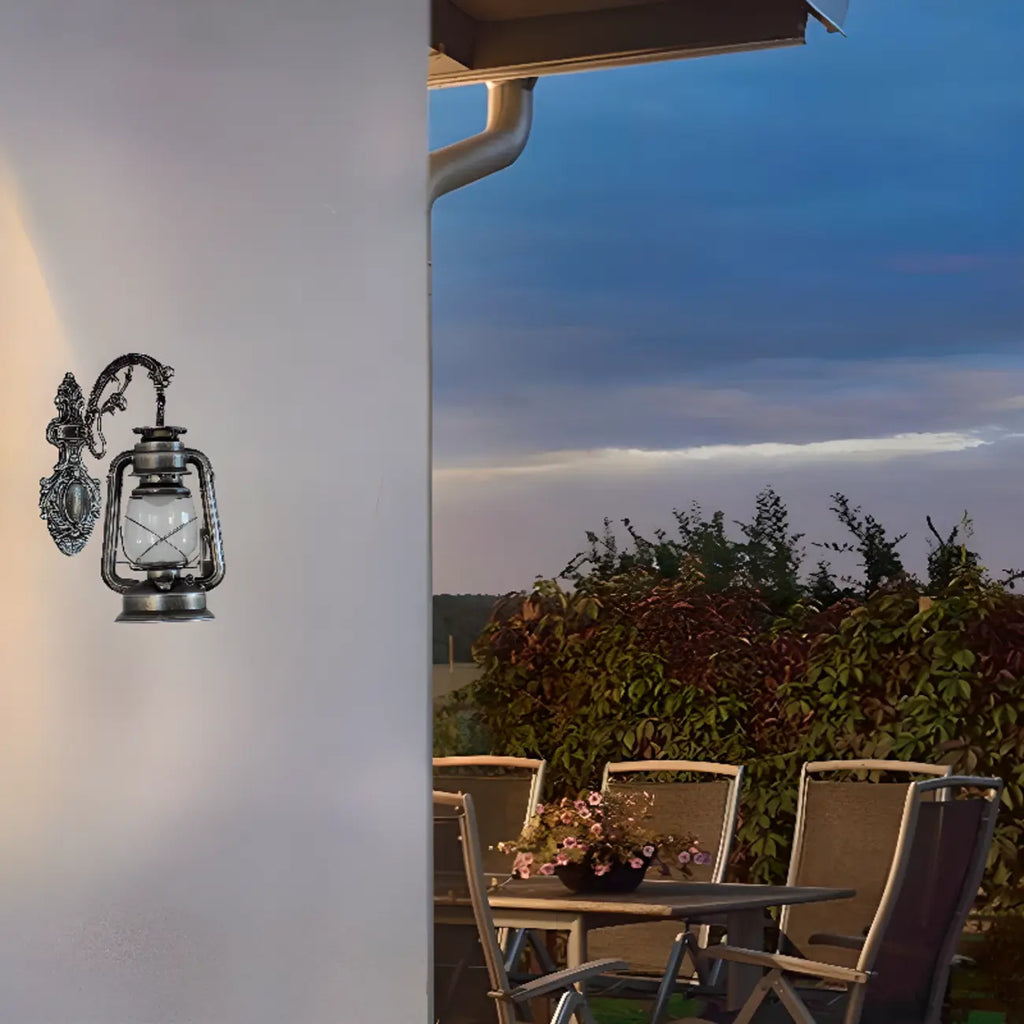 Industrial Silver Glass Shade Outdoor Wall Lantern Light