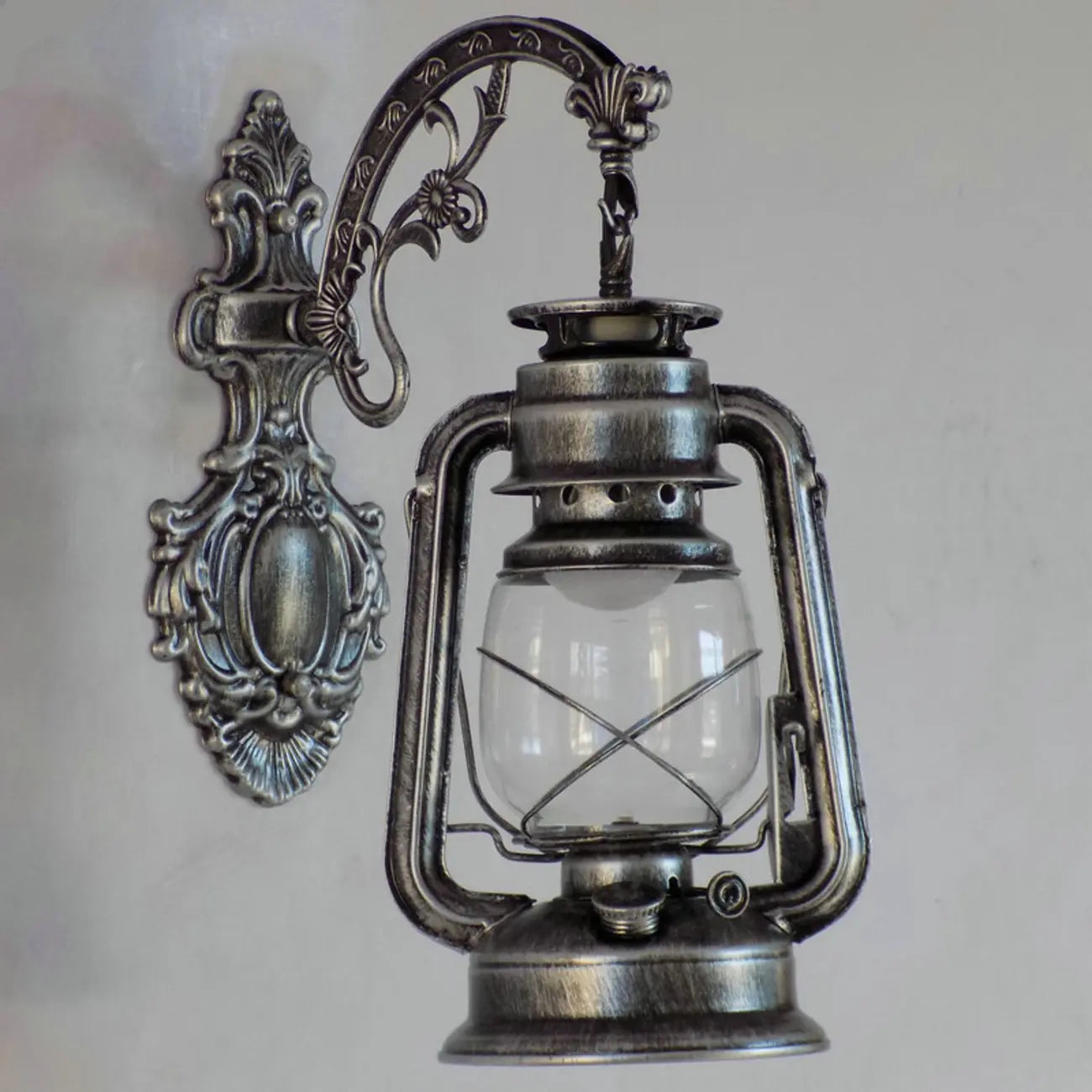 Industrial Silver Glass Shade Outdoor Wall Lantern Light