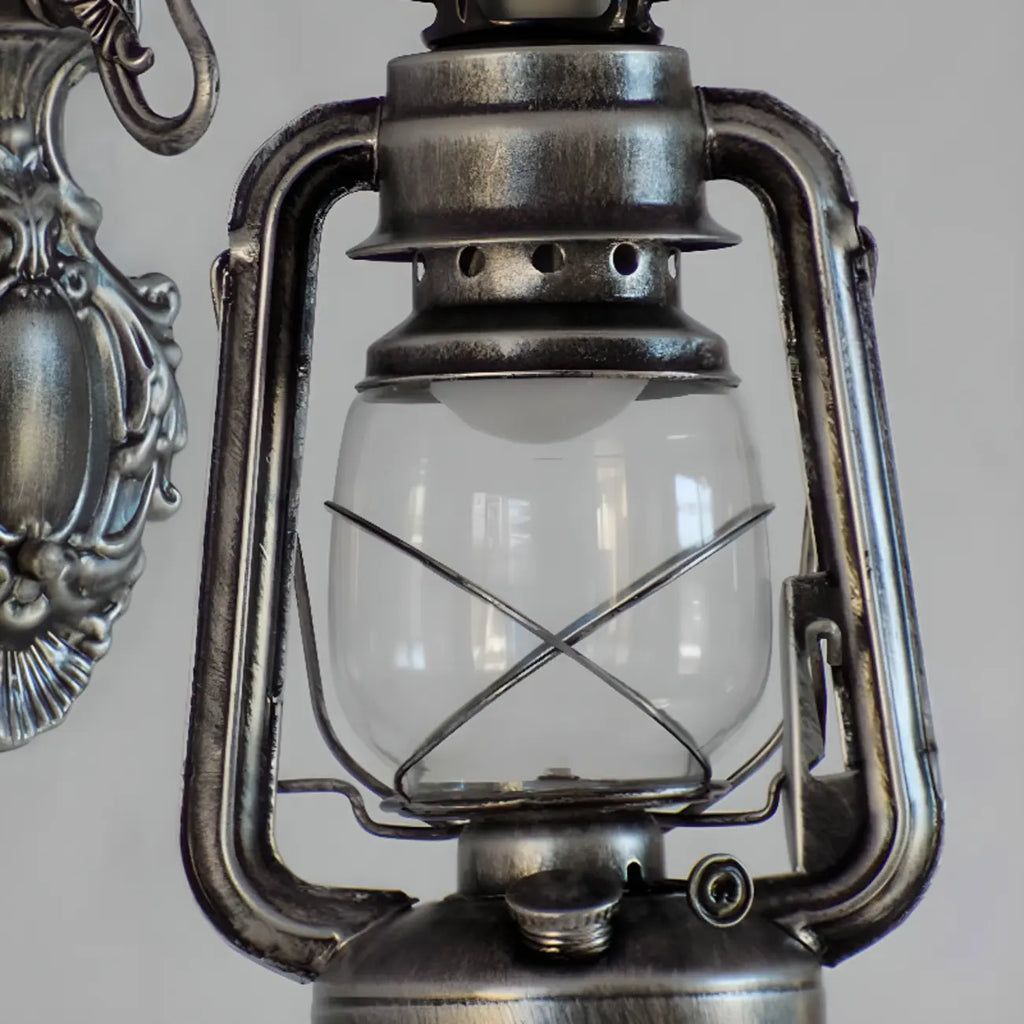Industrial Silver Glass Shade Outdoor Wall Lantern Light