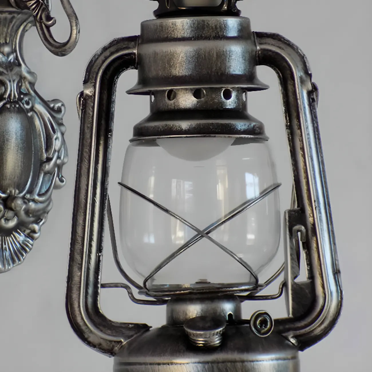 Industrial Silver Glass Shade Outdoor Wall Lantern Light