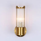 Vertical Brass Glass Cylinder Wall Sconce