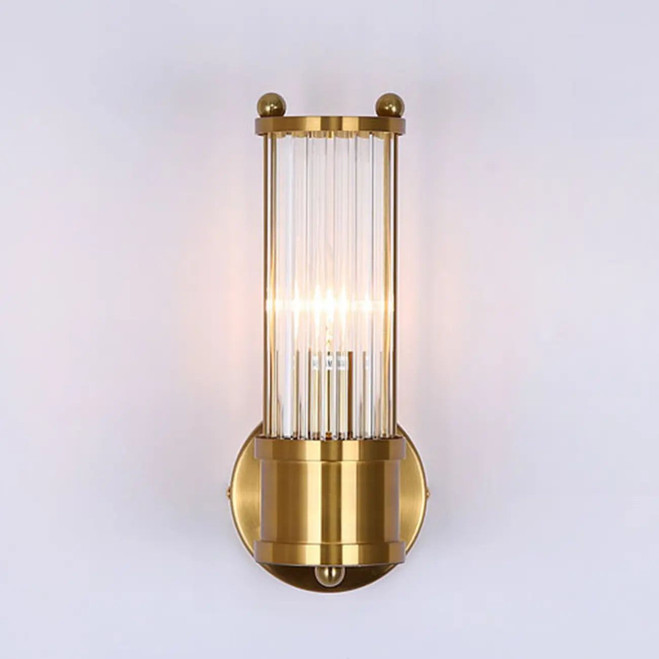 Vertical Brass Glass Cylinder Wall Sconce