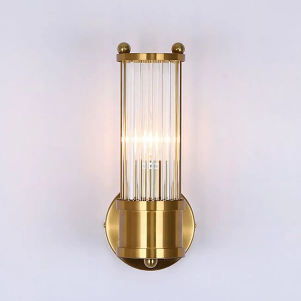 Vertical Brass Glass Cylinder Wall Sconce