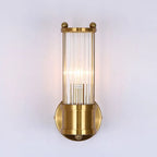 Vertical Brass Glass Cylinder Wall Sconce